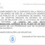 AVISO DE CIERRE DE CENTRO DE MAYORES