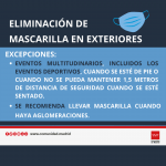 ELIMINACIÓN DEL USO DE MASCARILLA EN EXTERIOR