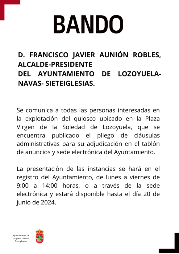 BANDO CONVOCATORIA CONCURSO QUIOSCO BANDO