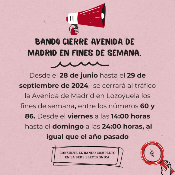 BANDO CIERRE AVENIDA DE MADRID EN FINES DE SEMANA NAVAS MANTENIMIENTOS