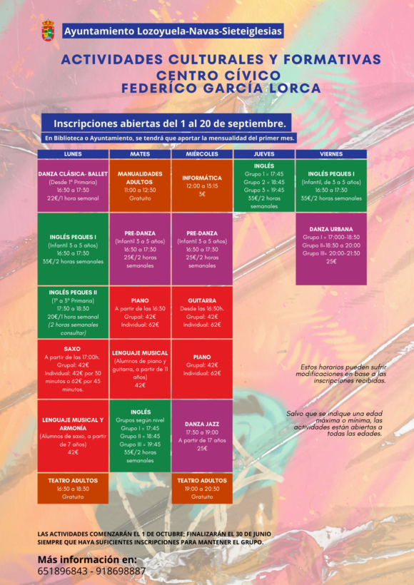 Cartel Actividades Deportivas Divertido Multicolor