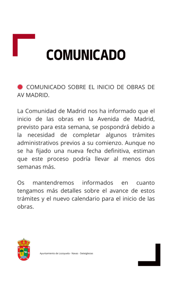 馃洃 COMUNICADO SOBRE EL INICIO DE OBRAS DE AV MADRID. STORIES
